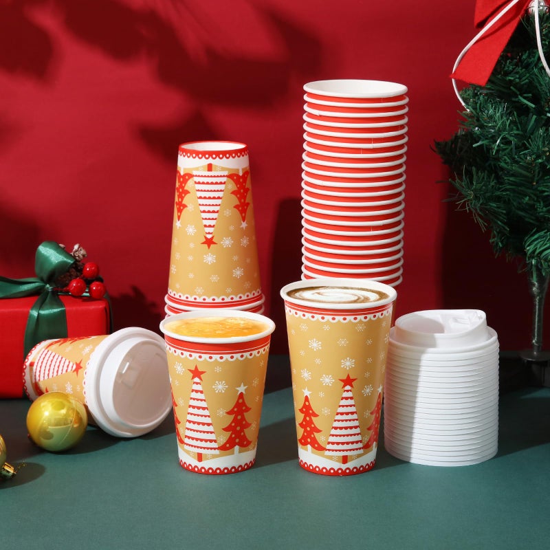 Tamone 100 PACK Christmas Cups 16OZ Disposable Coffee Cups with Lids, To Go Coffee Cups with Lids Leak Proof, Christmas Tree Paper Cups for Cold/Hot Coffee Beverage Chocolate Cocoa for Home Office - Image 5